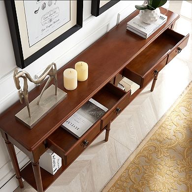 Leick Furniture Two-Drawer Pecan Coastal Hall Console / Sofa Table with Shelf