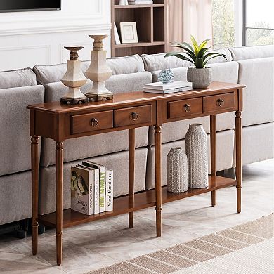Leick Furniture Two-Drawer Pecan Coastal Hall Console / Sofa Table with Shelf