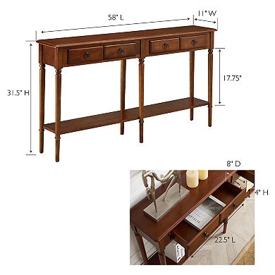 Leick Furniture Two-Drawer Pecan Coastal Hall Console / Sofa Table with Shelf