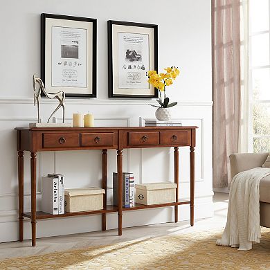 Leick Furniture Two-Drawer Pecan Coastal Hall Console / Sofa Table with Shelf