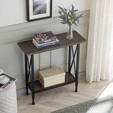 Leick Furniture Chisel & Forge X-Design Wood & Metal Hall Console