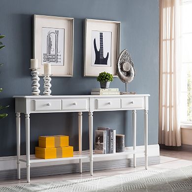 Leick Furniture Coastal Two-Drawer Double Hall Console Sofa Table with Shelf