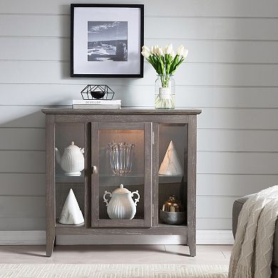 Distressed Entryway 1-Door Curio Storage Cabinet