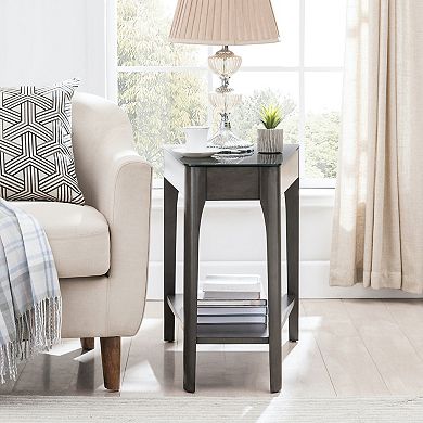 Leick Furniture Obsidian Wedge Glass-Top Table with Shelf