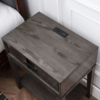 Leick Furniture Oak Recessed Drawer Nightstand Side Table