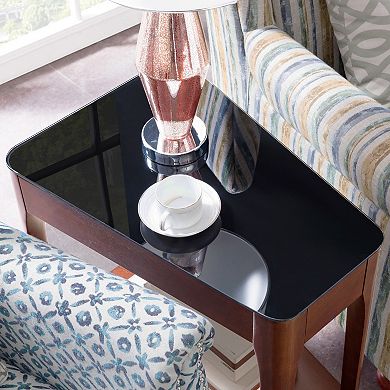 Leick Furniture Obsidian Glass-Top Recliner Wedge Table with Shelf