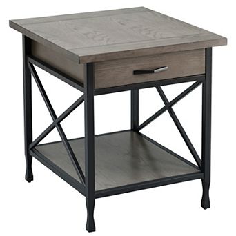 Leick Furniture Chisel & Forge X-Design Mixed Metal & Wood Side Table