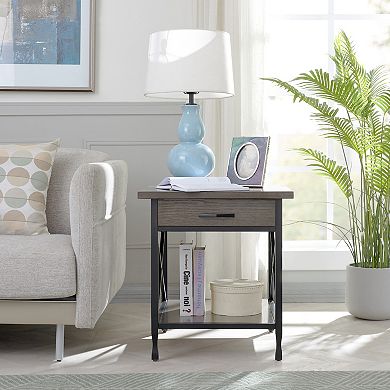 Leick Furniture Chisel & Forge X-Design Mixed Metal & Wood Side Table