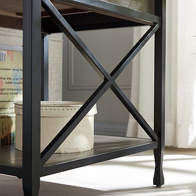 Leick Furniture Chisel & Forge X-Design Mixed Metal & Wood Side Table
