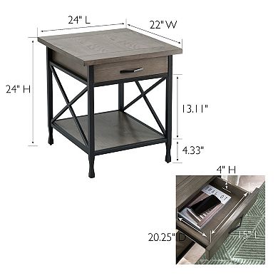 Leick Furniture Chisel & Forge X-Design Mixed Metal & Wood Side Table