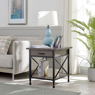 Leick Furniture Chisel & Forge X-Design Mixed Metal & Wood Side Table