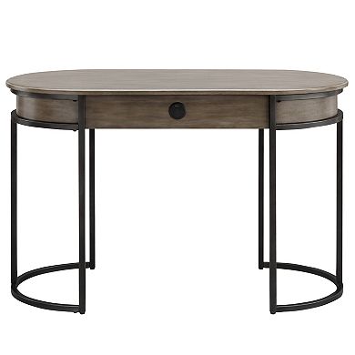 Leick Furniture Oval Metal Leg Desk / Vanity with Drop-Front Keyboard Drawer