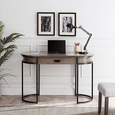 Leick Furniture Oval Metal Leg Desk / Vanity with Drop-Front Keyboard Drawer