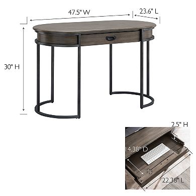 Leick Furniture Oval Metal Leg Desk / Vanity with Drop-Front Keyboard Drawer