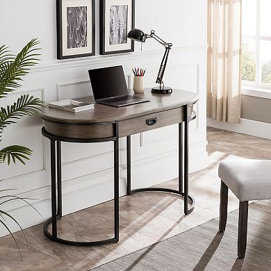 Leick Furniture Oval Metal Leg Desk / Vanity with Drop-Front Keyboard Drawer