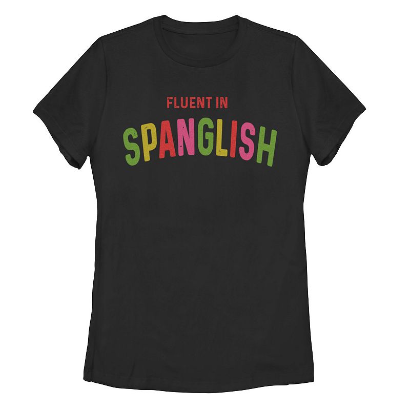 Juniors Fluent In Spanglish Colorful Text Tee, Girls, Size: Small, Black