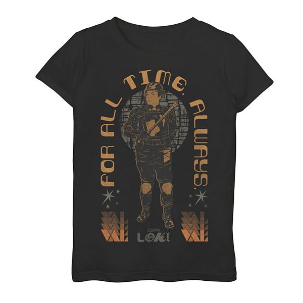 Girls 7-16 Marvel Loki TVA Agent Poster For All Time. Always! Graphic Tee