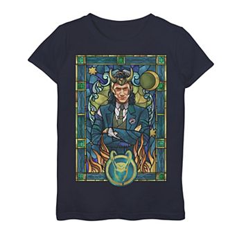 Girls 7-16 Marvel Loki Stained Glass Portrait Graphic Tee