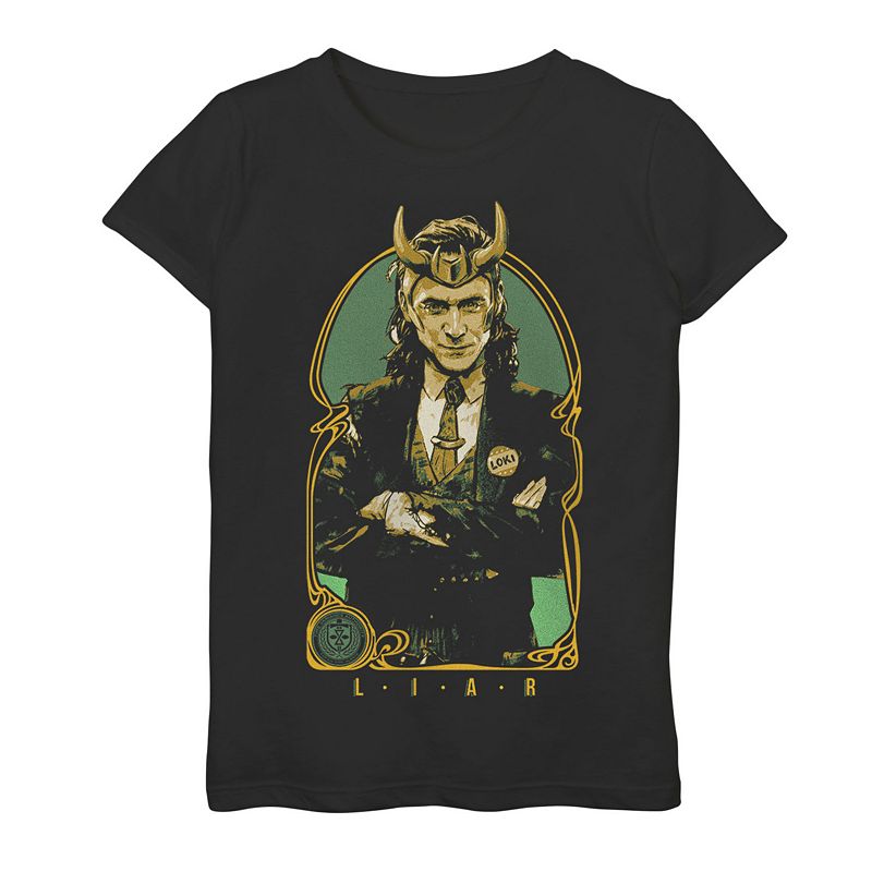 Girls 7-16 Marvel Loki Liar Portrait Graphic Tee, Girl's, Size: Large, Black