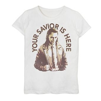 Girls 7-16 Marvel Loki Your Savior Is Here Faded Portrait Graphic Tee