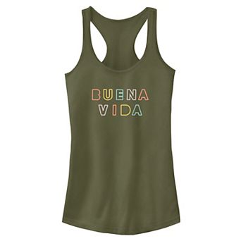 Juniors' Buena Vida Colorful Outline Text Tank Top