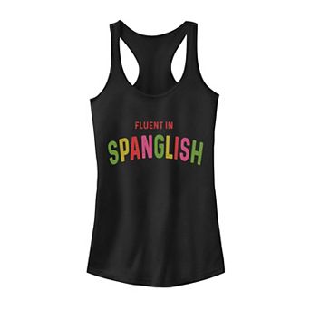Juniors' Fluent In Spanglish Colorful Text Tank Top