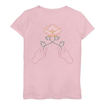 Girls 7-16 Hands Flowers Line Art Tee