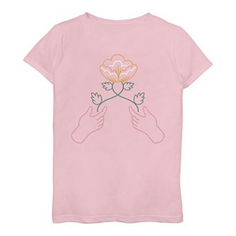 Girls 7-16 Hands Flowers Line Art Tee