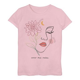 Girls 7-16 Flower Face Line Art Tee