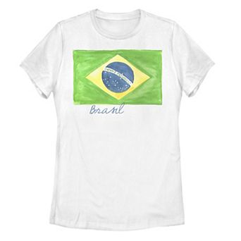 Juniors' Brasil Watercolor Painted Flag Tee
