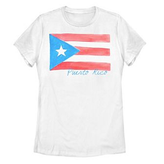 Juniors' Puerto Rico Watercolor Painted Flag Tee