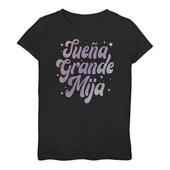 Girls 7-16 Suena Grande Mija Purple Gradient Word Stack Tee
