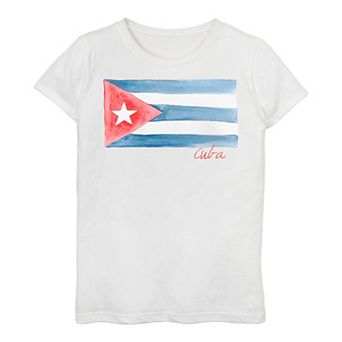 Girls 7-16 Cuba Watercolor Painted Flag Tee