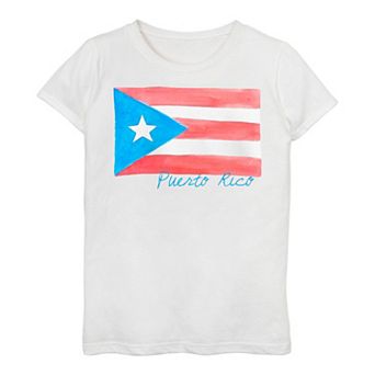 Girls 7-16 Puerto Rico Watercolor Painted Flag Tee