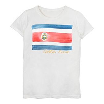Girls 7-16 Costa Rica Watercolor Painted flag Tee