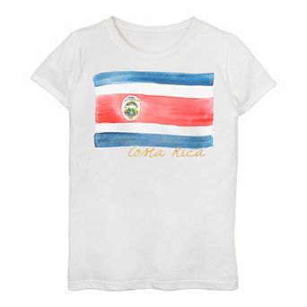 Girls 7-16 Costa Rica Watercolor Painted flag Tee