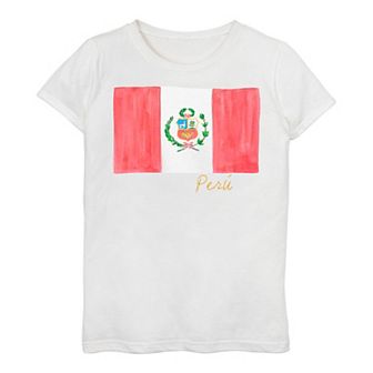 Girls 7-16 Peru Watercolor Painted Flag Tee