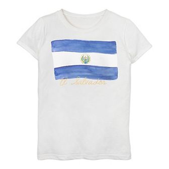 Girls 7-16 El Salvador Watercolor Painted Flag Tee