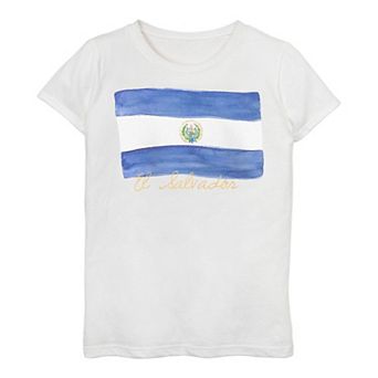 Girls 7-16 El Salvador Watercolor Painted Flag Tee