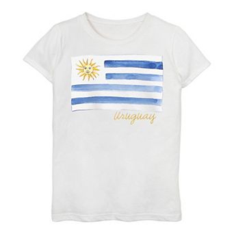 Girls 7-16 Uruguay Watercolor Painted Flag Tee