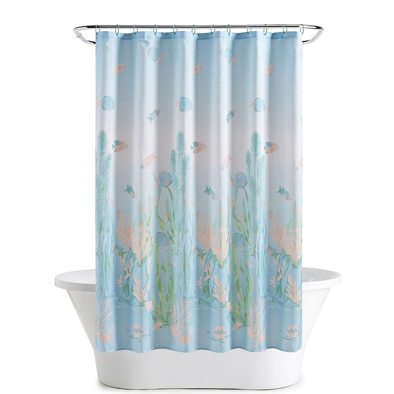 The Big One Amelia Fish Print Fabric Shower Curtain, Blue, Set