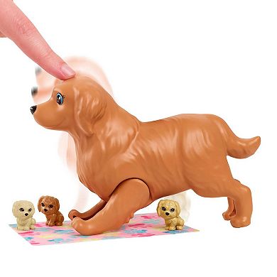 Barbie® Doll Newborn Pups Playset with Blonde Doll, Mommy Dog and 3 Puppies, Kids Toys