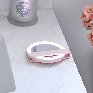 GloTech Pink Handheld Swivel LED Compact Makeup Mirror