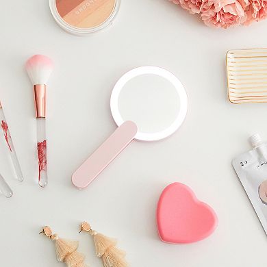 GloTech Pink Handheld Swivel LED Compact Makeup Mirror