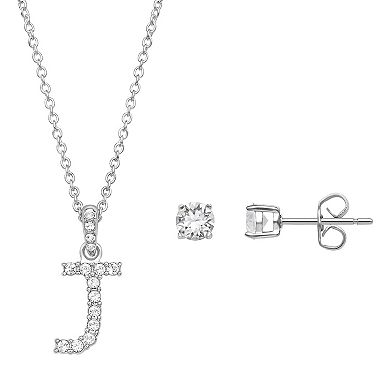 Brilliance Crystal Initial Necklace & Stud Earring Set