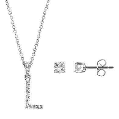 Brilliance Crystal Initial Necklace & Stud Earring Set