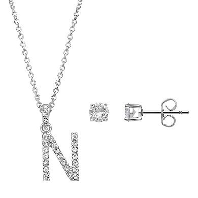 Brilliance Crystal Initial Necklace & Stud Earring Set