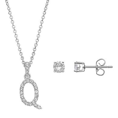 Brilliance Crystal Initial Necklace & Stud Earring Set