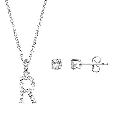 Brilliance Crystal Initial Necklace & Stud Earring Set