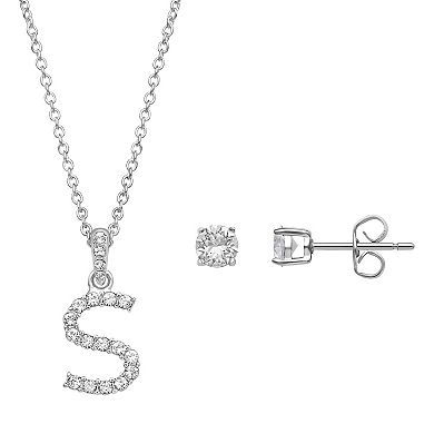 Brilliance Crystal Initial Necklace & Stud Earring Set